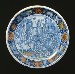 Talerz z majoliki zdobiony alegorią Diany, bogini księżyca, włoski (ceramiczny)