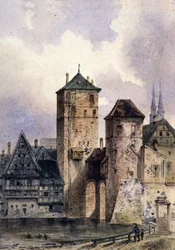 Średniowieczne miasto nad Renem, ok. 1850-1900 (akwarela)