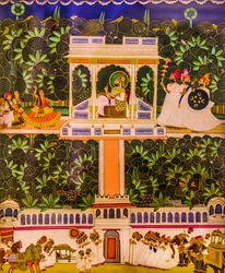 Malarstwo miniaturowe, fort Mehrangarh, Jodhpur, Jodhpur, Radżastan, Indie, Azja (zdjęcie)