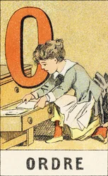 O: Rozkaz - Grawer zaczerpnięty z ABCD małych dziewczynek. Pellerin & Cie, drukarz-wydawca, Epinal, ok. 1890. Seria A. Wymiary: 19 x 13,5 cm.