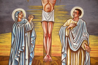 Obraz. Ukrzyżowanie Jezusa Chrystusa. Najświętsza Maryja Panna i św. Jan, Aneho, Togo