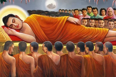 Obraz przedstawiający leżącego Buddę w Wat Toul Tompong Phnom Penh Cambodge