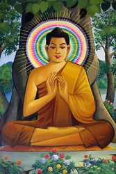 Obraz przedstawiający siedzącego Buddę w Wat Than Phnom Penh Cambodge