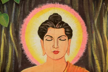 Obraz przedstawiający historię życia Buddy Siakjamuniego. Wat Naxai. Wientian. Laos./Naxai. Wientian. Laos, 20151106, Wientian, Laos