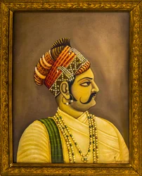 Obrazy Maharajów w Pałacu Miejskim, Jaisalmer, egzotyczne miasto na pustyni Thar, Jaisalmer, Radżastan, Indie, Azja (zdjęcie)