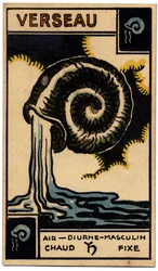 Paranormalne. Astrologia. Wodnik (Nosiciel Wody). Karta astrologiczna z: Le Tarot Astrologique (Astrological Tarot), Georges Muchery, Francja