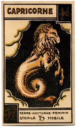 Paranormalne. Astrologia. Koziorożec (Morze Got). Karta astrologiczna z: Le Tarot Astrologique (Astrological Tarot), Georges Muchery, Francja