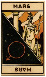Paranormalne. Astrologia. Mars (planeta). Karta astrologiczna z: Le Tarot Astrologique (Astrological Tarot), Georges Muchery, Francja