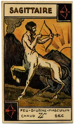 Paranormalne. Astrologia. Strzelec (Łucznik). Karta astrologiczna z: Le Tarot Astrologique (Astrological Tarot), Georges Muchery, Francja