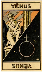 Paranormalne. Astrologia. Wenus (planeta). Karta astrologiczna z: Le Tarot Astrologique (Astrological Tarot), Georges Muchery, Francja