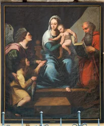 Kościół parafialny (Kościół Matki Bożej Pamele). Wnętrze. Obraz. Anonimowy. Madonna (Madonna z rybami, Tobiasz). Kopia Rafaela (?).