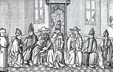 Piotr Pustelnik, papież Urban II i Symeon patriarcha Jerozolimy.