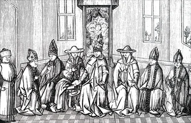Piotr Pustelnik, papież Urban II i Symeon patriarcha Jerozolimy.