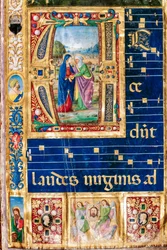Biblioteka Piccolomini: Księga Chóralna, dor. 14.P., nn. 2r z „Nawiedzeniem Maryi i Najświętszej Marii Panny”. Elżbieta, autorstwa Giovanniego di Giuliano Boccardi, znanego jako Boccardino Starszy. Szczegół.