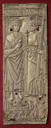 Tablica przedstawiająca Bazyliszka, cesarza Wschodu (zm. 478) z torem rydwanów poniżej, Rzymian, 480 ne (kość słoniowa)
