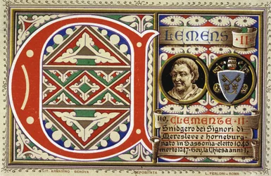Papież Klemens II (1046-1047). Chromolitografia z 1903 roku.