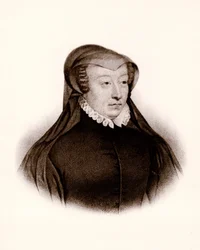Portret Katarzyny Medycejskiej (Caterina de Medici) (1519-1589). Królowa Francji, rycina z XIX wieku