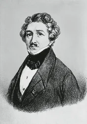 Portret Louis-Jacques-Mande Daguerre (1787-1851), francuskiego artysty, fizyka i chemika, znanego z wynalezienia dagerotypowego procesu fotograficznego