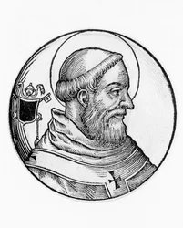 Portret św. Leona II (zm. 683), 80. papieża Kościoła katolickiego z 682, grawerowanie