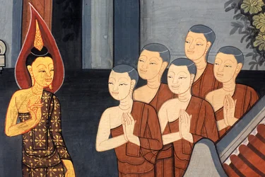 Książę Rama. Detal ścienny na wewnętrznych ścianach Vihary z czasów króla Ramy III przedstawiający Ramakien. Wat Pho - Wat Phra Chetuphon. 1788. Bangkok. Tajlandia