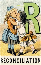 O: Pojednanie - Grawerunek zaczerpnięty z ABCD małych dziewczynek. Pellerin & Cie, drukarz-wydawca, Epinal, ok. 1890. Seria A. Wymiary: 19 x 13,5 cm.