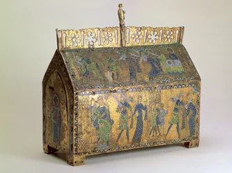 Relikwiarz ze scenami z życia św. Walerii, Limoges, ok. 1175 (drewno, miedź złocona i emalia champleve)