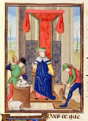Roy 15 EII f.265 Mistrz, cieśla i kamieniarz, z „Des Proprietez des Choses” Bartolomeusa Anglikusa
