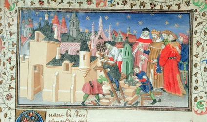 Roy 20 BXX f.82 Aleksander Wielki buduje miasto jako pomnik Bucefału z „Historia de Procliis” (welum)