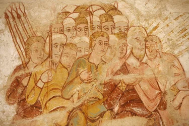Obraz opactwa Saint-Savin: Abraham i jego zwolennicy walczą, Saint-Savin-sur-Gartempe, Francja
