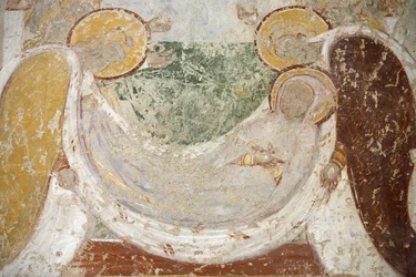 Romantyczny obraz opactwa Saint-Savin: pochówek, Saint-Savin-sur-Gartempe, Francja
