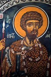 Św. Teodor Stratelates: bizantyjski fresk z XIV wieku (1332) Kościół Dziewicy Phorbiotissa, Asinou Cypr Malowane kościoły UNESCO Troodos, Cypr