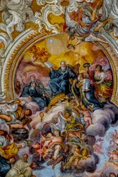 Kościół San Benedetto (św. Benedykta), Katania, Sycylia (Włochy). Detal fresku na suficie (XVIII wiek). św. Benedykta. (zdjęcie)