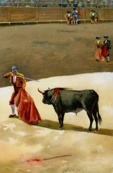 Sport. Walka byków. Matador wbijający miecz: estocada. Ilustracja, Niemcy, ok. 1920 r.