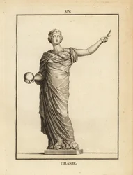 Statua Urania, muza astronomii z kulą ziemską i laską
