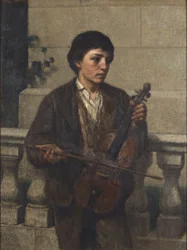 Muzyk uliczny 1800 (olej na płótnie, zamontowany na Masonite)