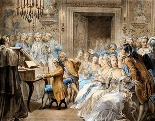 Austriacki kompozytor Wolfgang Amadeusz Mozart (1756-1791) w wieku 14 lat odtwarza z pamięci "Miserere" Gregorio Allegriego.