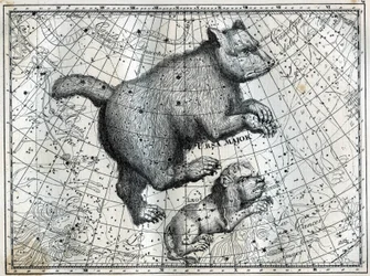 Gwiazdozbiory borealne: Wielka Niedźwiedź i Mały Lew. Grawer z „Gwiazdy i inne osobliwości nieba” Camille Flammarion