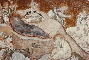 Narodzenia, z klasztoru Chora, bizantyjskiego, c.14 wieku (mozaika) (szczegóły patrz 119256)