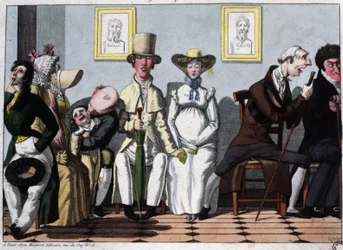 Poczekalnia lekarska, kobieta w ciąży, ok. 1850 r. (ilustracja)