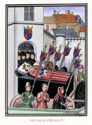 Orszak pogrzebowy króla Anglii Ryszarda II (1367-1400), wyruszający z zamku Pontefract do katedry św. Pawła w Londynie (Anglia)