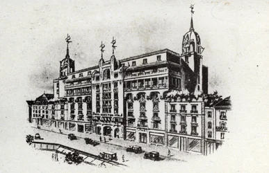 Turystyka termalna: widok na hotel Carlton w Vichy, Francja ok. 1905 r. (pocztówka)