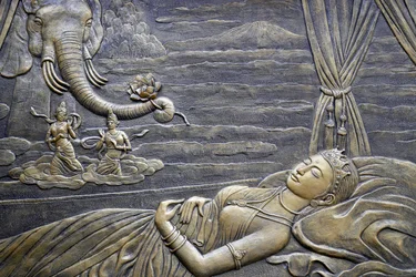 Świątynia buddyjska Tinh Xa Ngoc Chau, Życie Buddy, Siddhartha Gautama, Matka Buddy Maja śni o wejściu Białego Słonia do jej łona, Chau Doc, Wietnam, 2018 (zdjęcie)