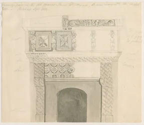 Tittensor - Kawałek komina w Manor House: rysunek ołówkiem i wash, wrzesień 1832