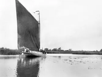 Wielka Brytania: Wherry na rzece Bure w pobliżu Ranworth. Norfolk Broads,