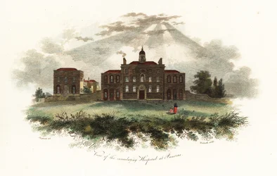 Widok na szpital zaszczepiający Woodville w Pancras w Londynie