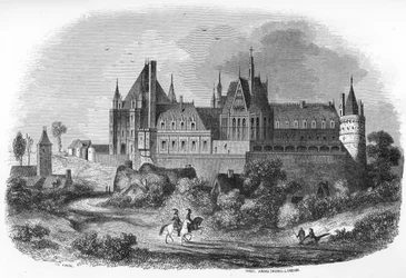 Widok na zamek Gaillon w Normandii. XIX wiek (rycina z "Mysteres des vieux chateaux de France" autorstwa Le Francois).