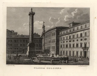 Widok na Piazza Colonna z kolumną Marka Aureliusza, Rzym
