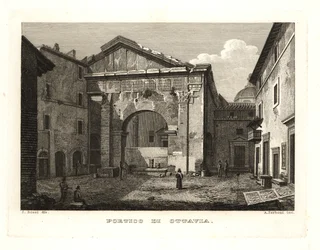 Widok na Portyk Oktawii lub Portyk Oktawii (Portico di Ottavia), Rzym
