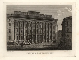 Widok na świątynię Antonina i Faustyny, Tempio di Antonino Pio, Rzym