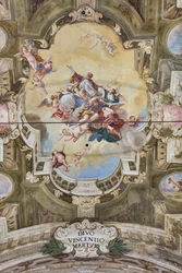 Widok na sklepienie z freskami sali Teatini, Chiesa di San Vincenzo, Piacenza, Emilia-Romania, Włochy (zdjęcie)